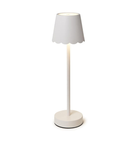 White LED Cordless Table Lamp with Scalloped Edge Shade