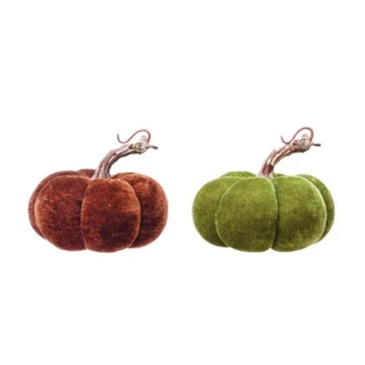 Mini Round Velvet Pumpkin with Resin Stem