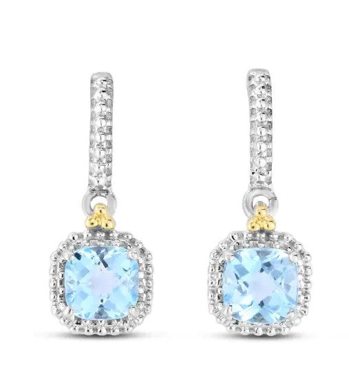 18K Gold & Silver Blue Topaz Drop Popcorn Earring