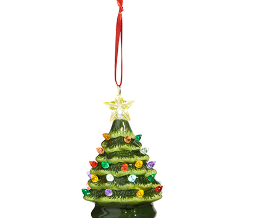 5.25" Vintage Green Lighted Tree Ornament