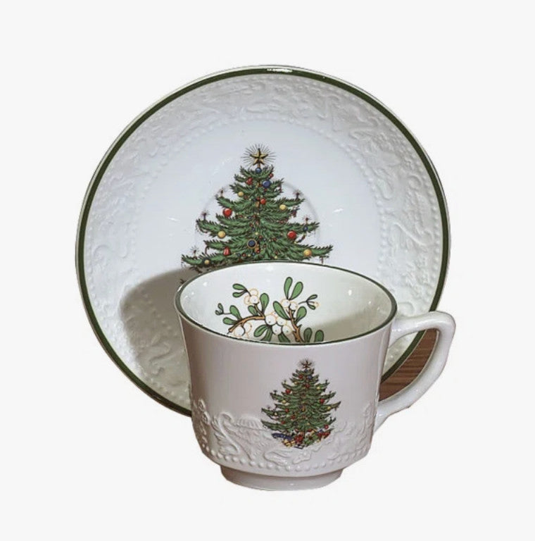 Dickens Christmas Tree Tea Cup & Saucer