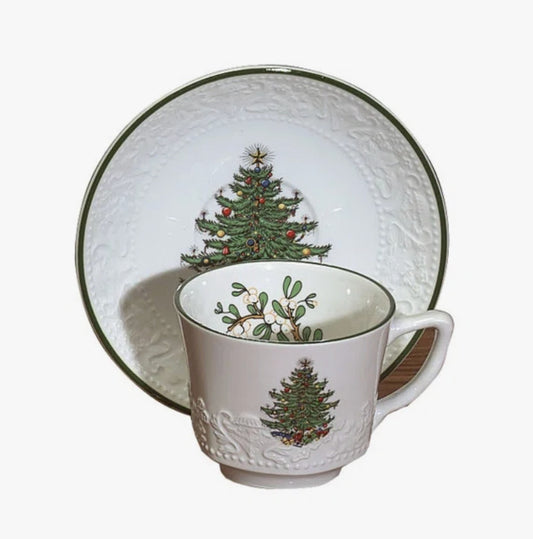 Dickens Christmas Tree Tea Cup & Saucer