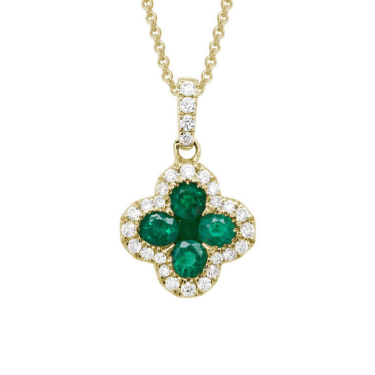 14WG .67 ct Floral Diamond / Emerald Pendant