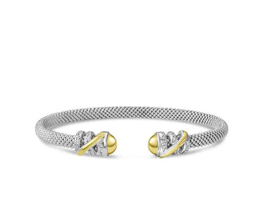 Silver & 18K Gold Popcorn Tally Cuff Bangle