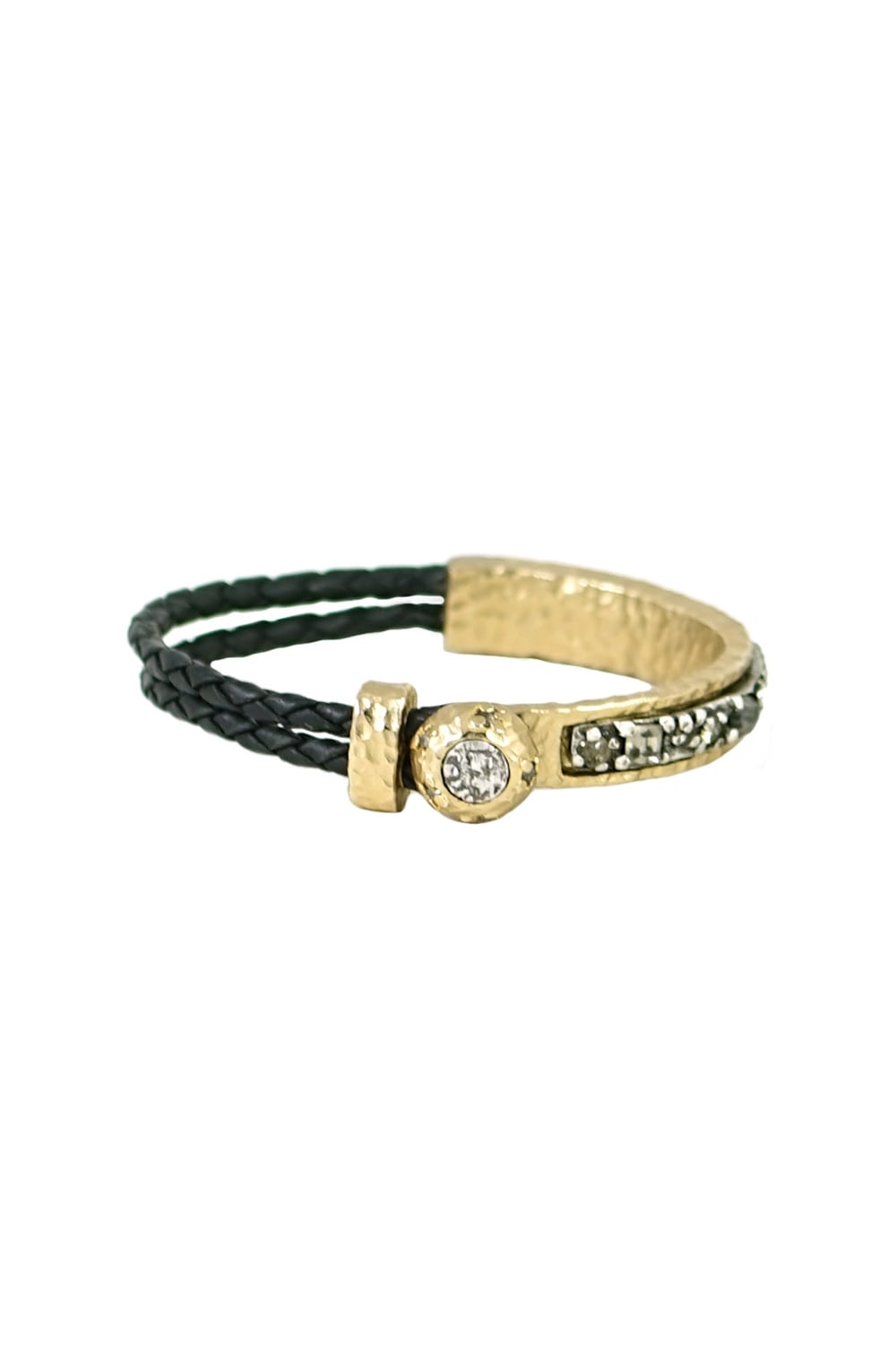 Gold / Black Leather Ropu Bangle