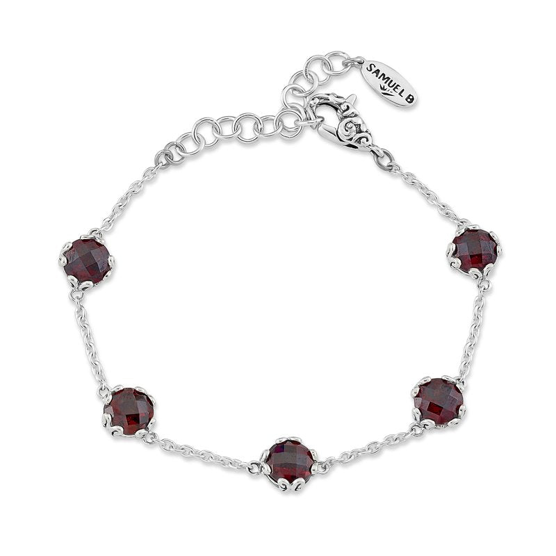 SS 7mm Round Garnet Station Bracelet