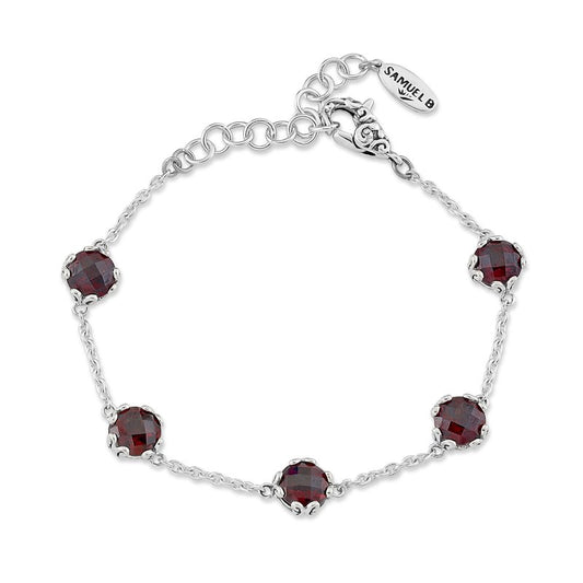 SS 7mm Round Garnet Station Bracelet