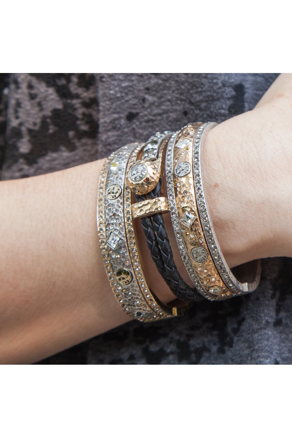 Gold / Black Leather Ropu Bangle