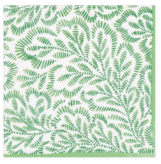 Block Print Leaves Green Cocktail Napkin