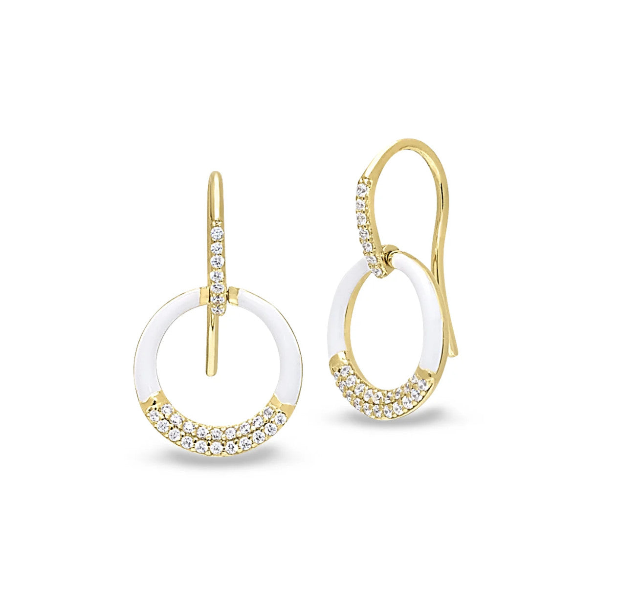 White Enamel Open Circle Drop Earrings
