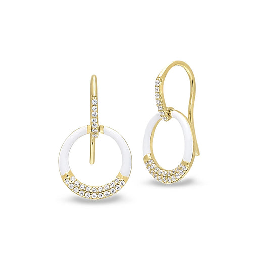 White Enamel Open Circle Drop Earrings