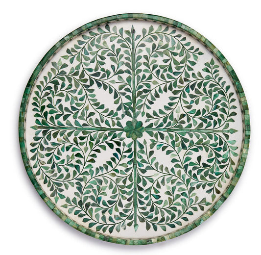 Grn/Wht Inlaid Decorative Round Serving Tray