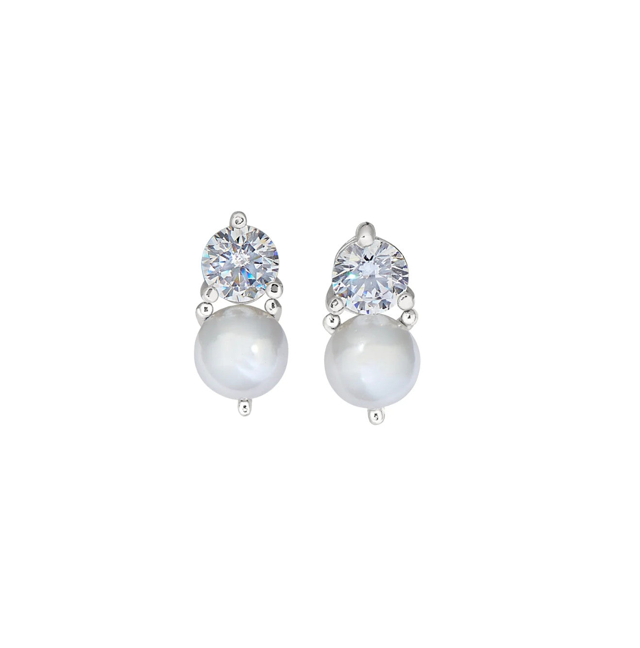 Pearl and Simulated Diamond Stud Earrings
