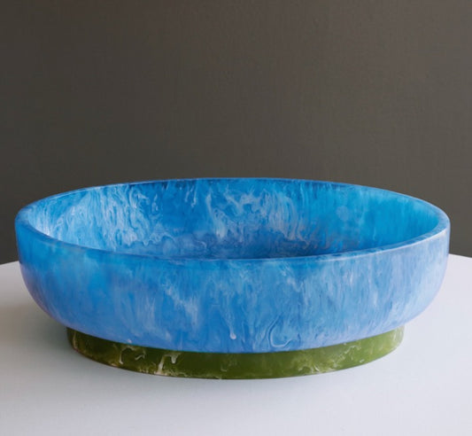 RESIN Rio Large Oval Bowl with Base-Blue and Green