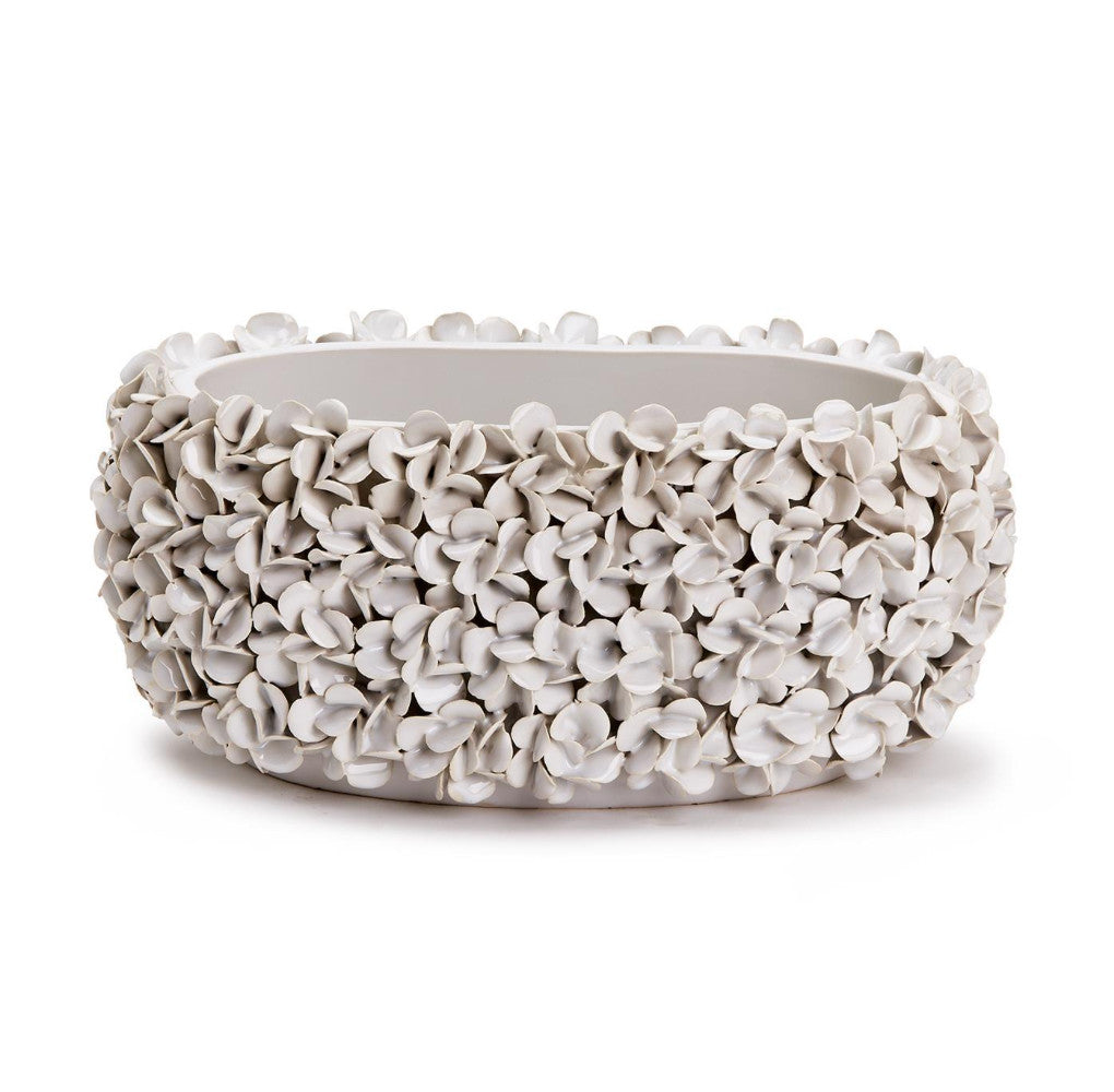 12" Hydrangea White Ceramic Planter