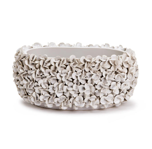 12" Hydrangea White Ceramic Planter