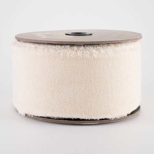 2.5" x 10yds torn faux velvet ivory ribbon