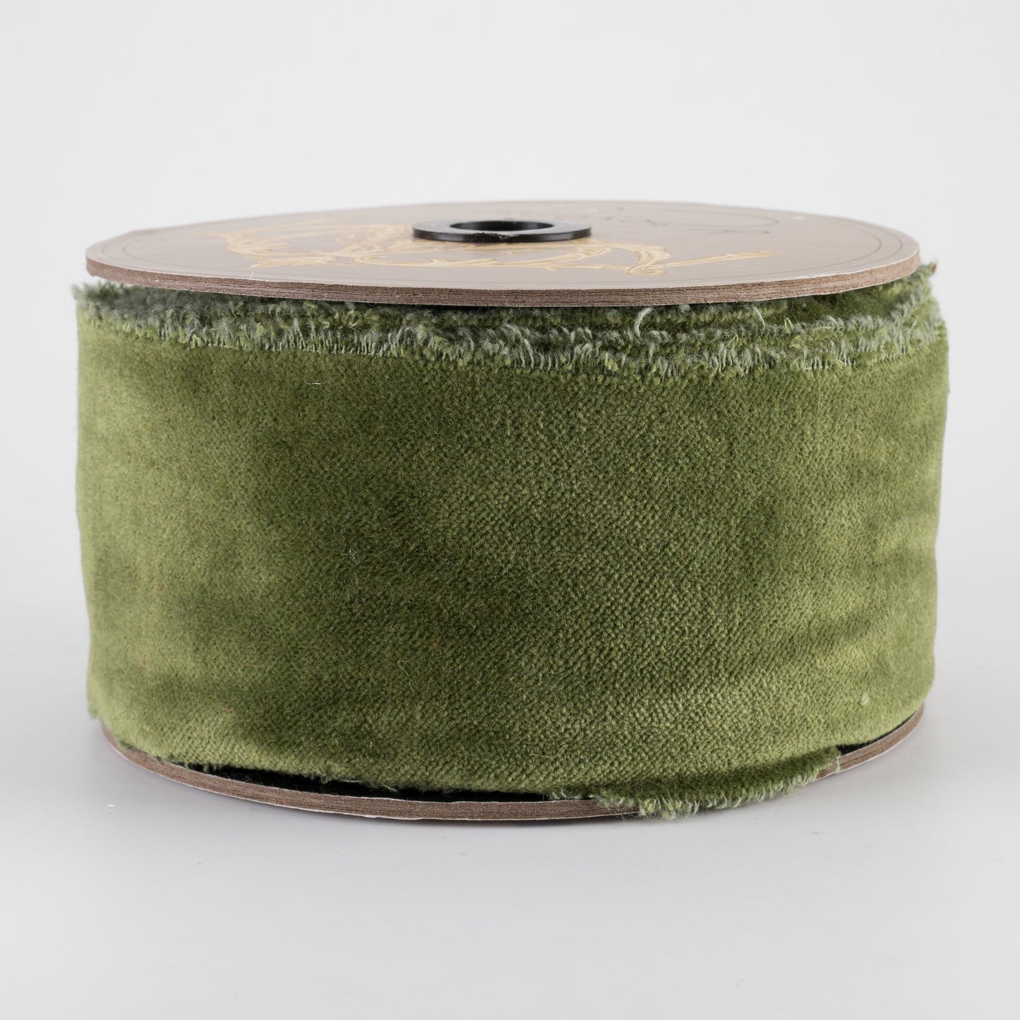 2.5" x 10yds torn faux velvet olive ribbon