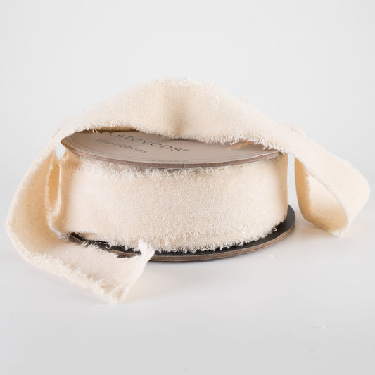 1.5" x 10yds torn faux velvet ivory ribbon