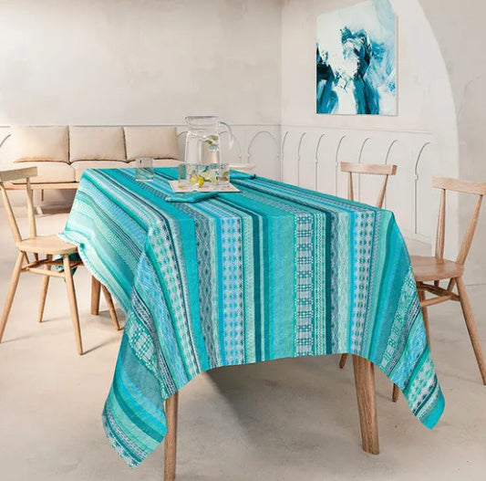 Mille Veracruz Aqua Jacquard Tablecloth 61x61