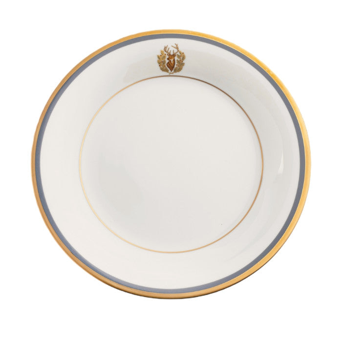 Charlotte Moss Stag White Motif on Rim Gray-Blue & Gold Dinner Plate
