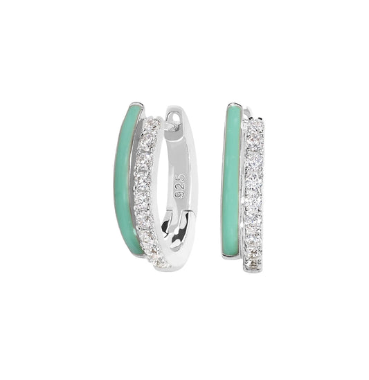 Mint Enamel Huggie Hoop Earrings