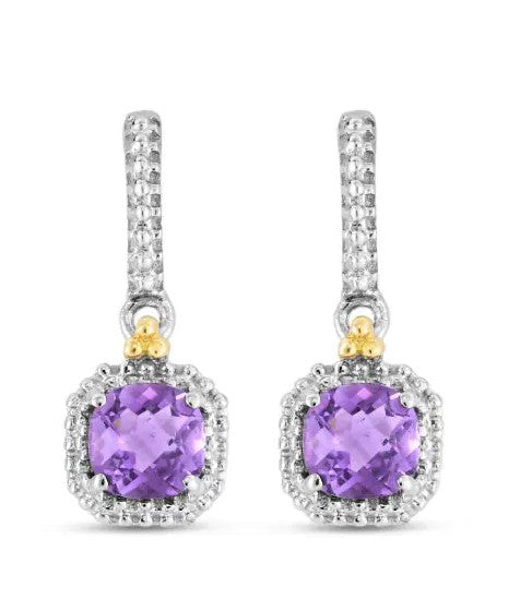 18K Gold & Silver Amethyst Drop Popcorn Earring