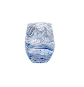 Puro Marbled Stemless Wine Glass - Blue