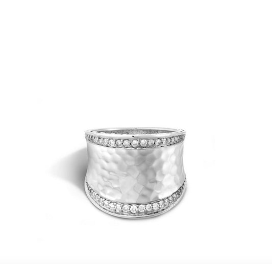 Classic Chain Hammered Silver Diamond Pave (Size 7)