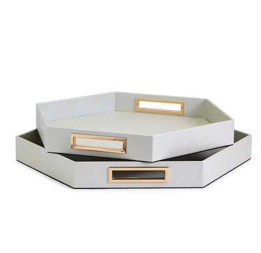 Small Pearlized Shades of Mint Hexagon Tray with Golden Handles