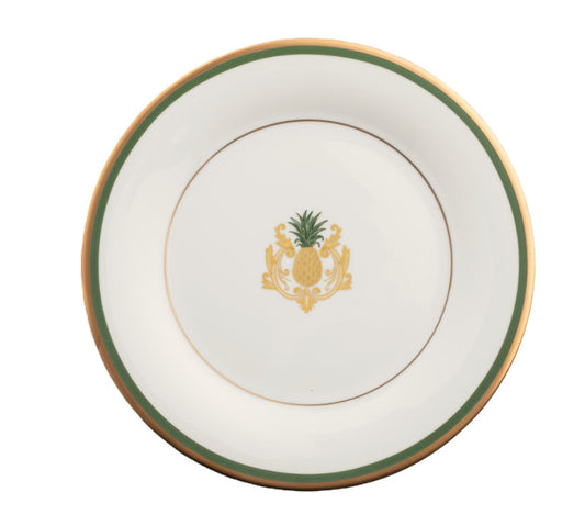 Charlotte Moss Pineapple White Motif Center Well Green & Gold Salad Plate