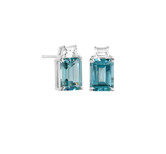 Blue Zircon Spinel Stud Earrings