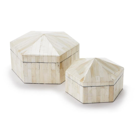 Pyramid Hexagonal Bone Covered Box-Large