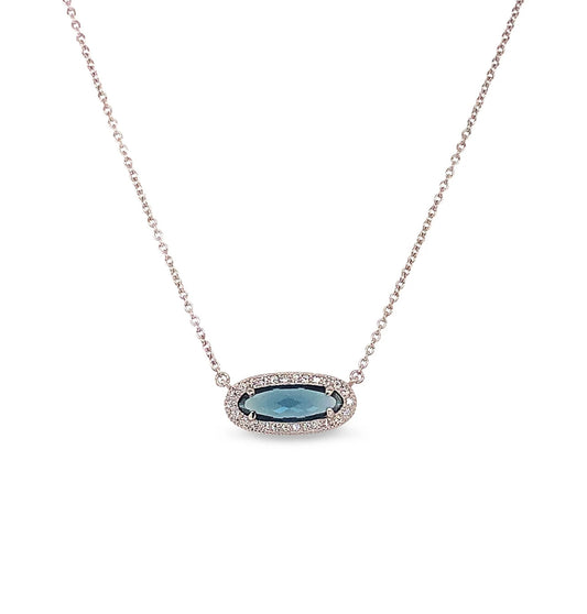 Oblong Simulated Blue Topaz Necklace