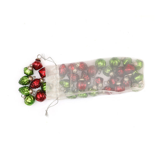Set of 36 Red/Green Mercury Glass Ornaments in Bag