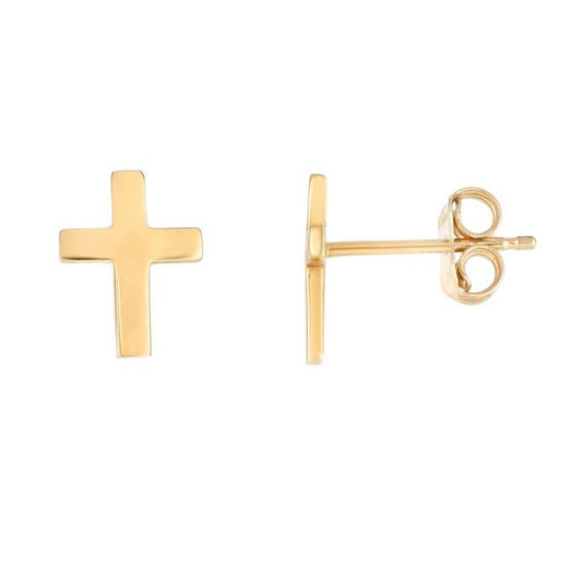 14Ky Flat Skinny Cross Post Style Earring