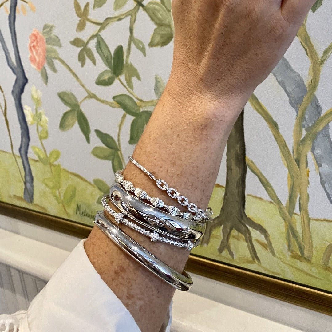 Rhodium Plated Cuff with Stones