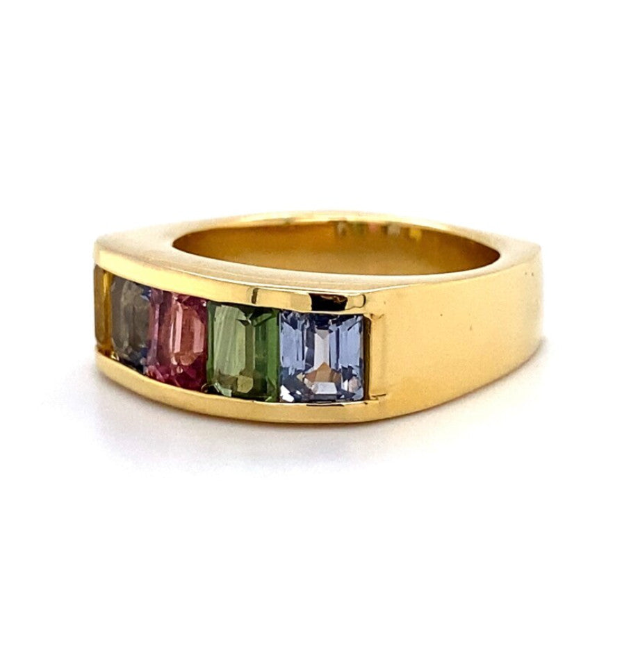 18K YG Rainbow Sapphire Band GIA Report 3.57TCW 12.4G, S7