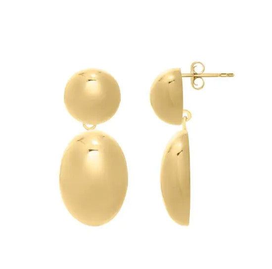 Silver Plated Puffed Oval Button Drop Earrings