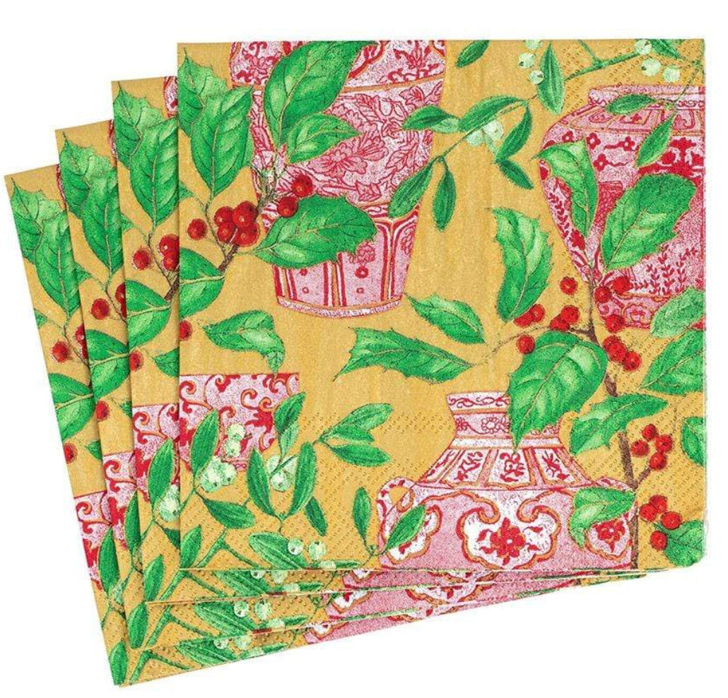 Holly and Porcelain Cocktail Napkins