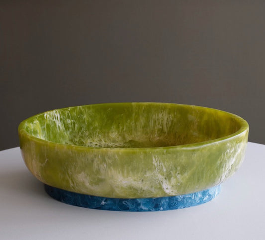 RESIN Rio Large Oval Bowl with Base-Green and Blue