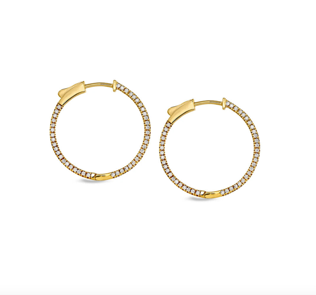 Medium Side Stone Hoop Earrings-Gold
