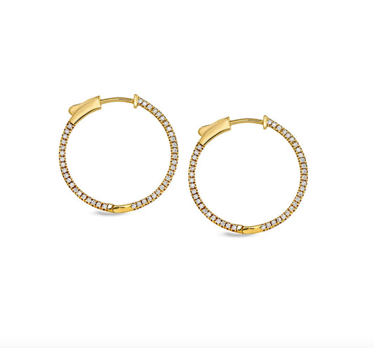 Medium Side Stone Hoop Earrings-Gold