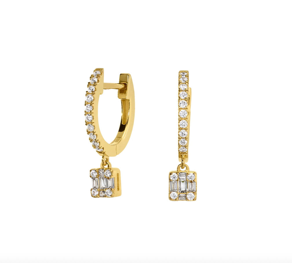 Hoop Ear with Square Dangle-Gold