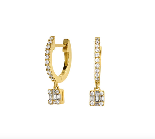 Hoop Ear with Square Dangle-Gold