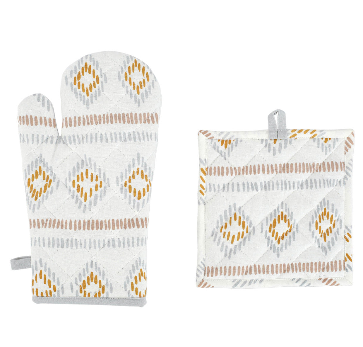 Bohemian Linens Beige/Gray Oven Mitt & Pot Holder