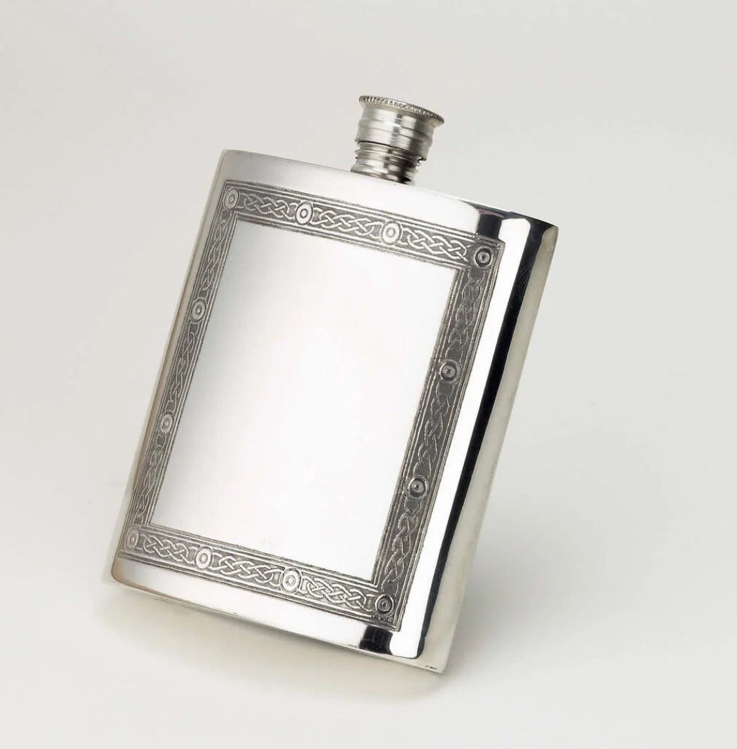 English Pewter Flask with Celtic Knot Design