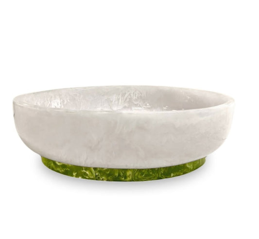 RESIN Rio Large Oval Bowl with Base-White and Green
