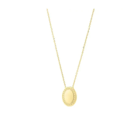 14K Gold Beaded Oval Necklace