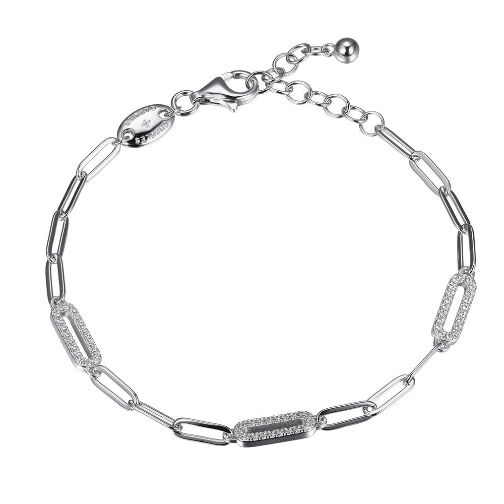 Rhodium Plated Bracelet w/ 3 CZ Beads